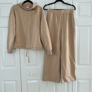 Beige Cowl Neck Sweat Set